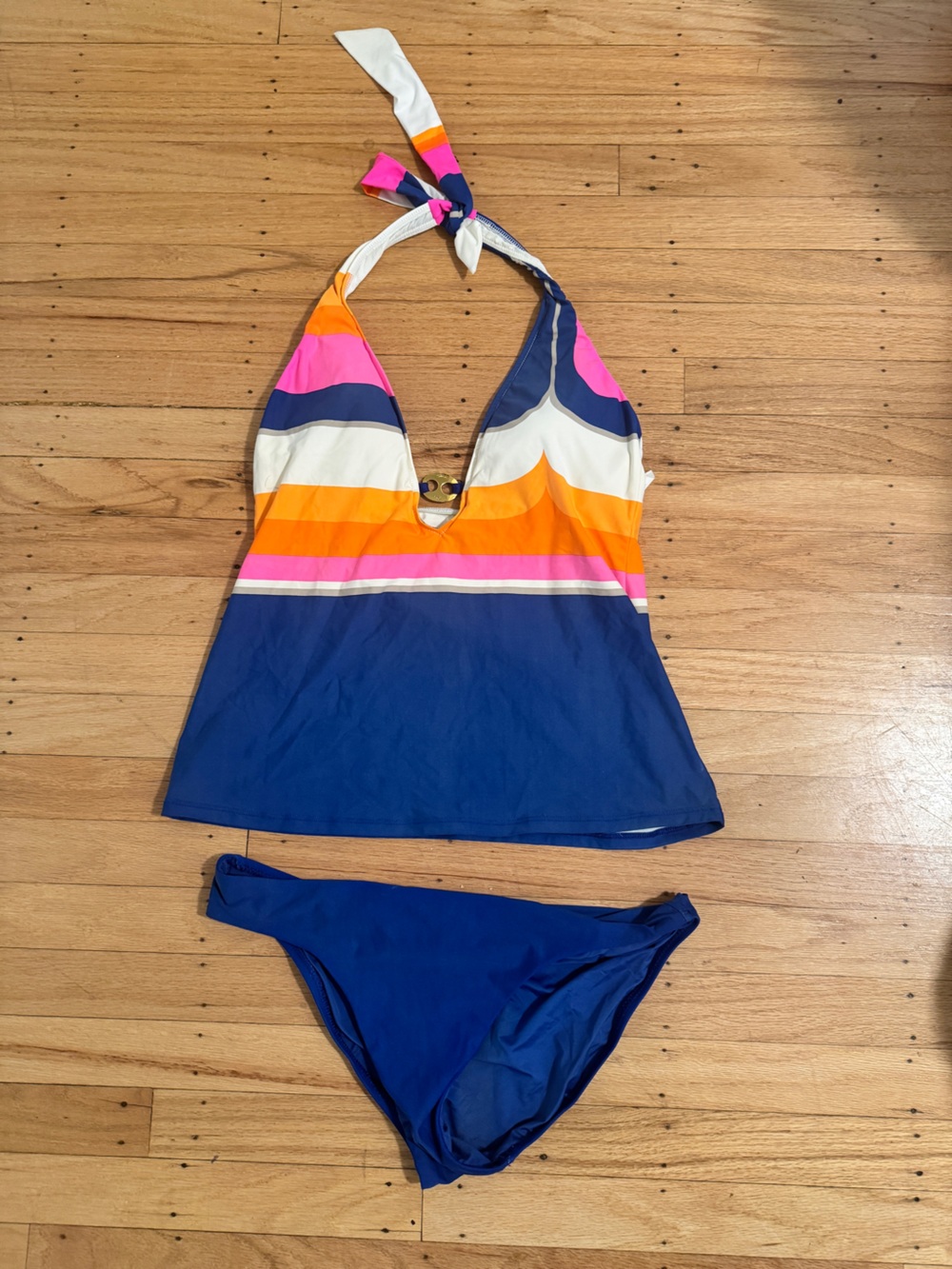 Trina Turk Navy Multicolor Striped Tankini Set